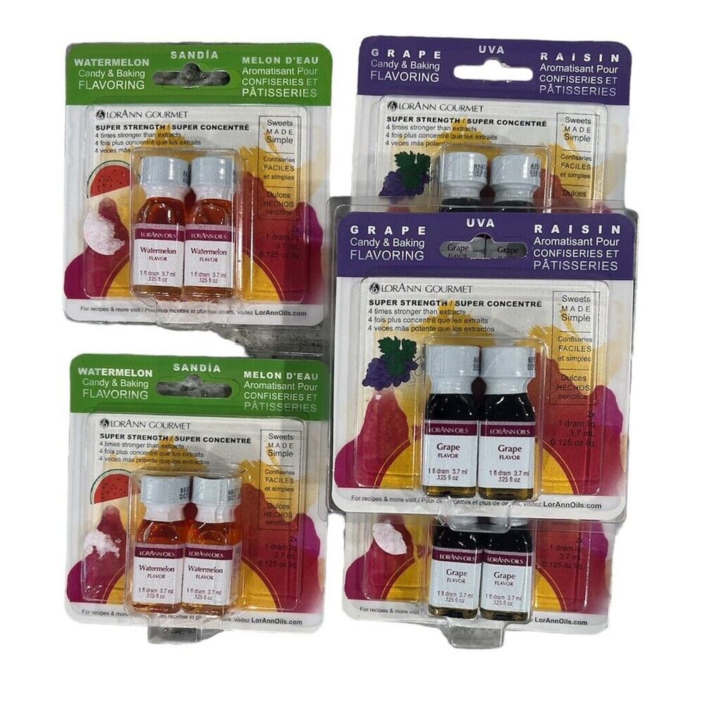 5 LorAnn Candy & Baking Flavoring .125oz (3) 2/Pkg-Grape &‎ (2) 2/Pkg Watermelon